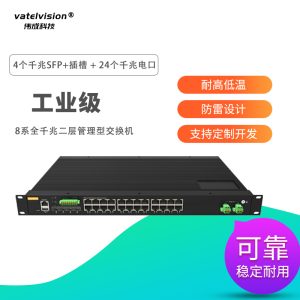 vatelvision全千兆网管工业交换机 4个千兆SFP插槽+24个千兆电口 机架式