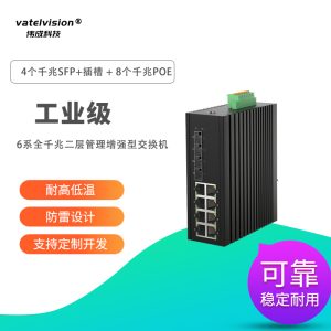 vatelvision全千兆二层增强型网管工业交换机 4个千兆SFP插槽+8个千兆电口