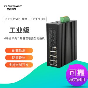 vatelvision全千兆二层增强型网管工业交换机 8个千兆SFP插槽+8个千兆POE电口